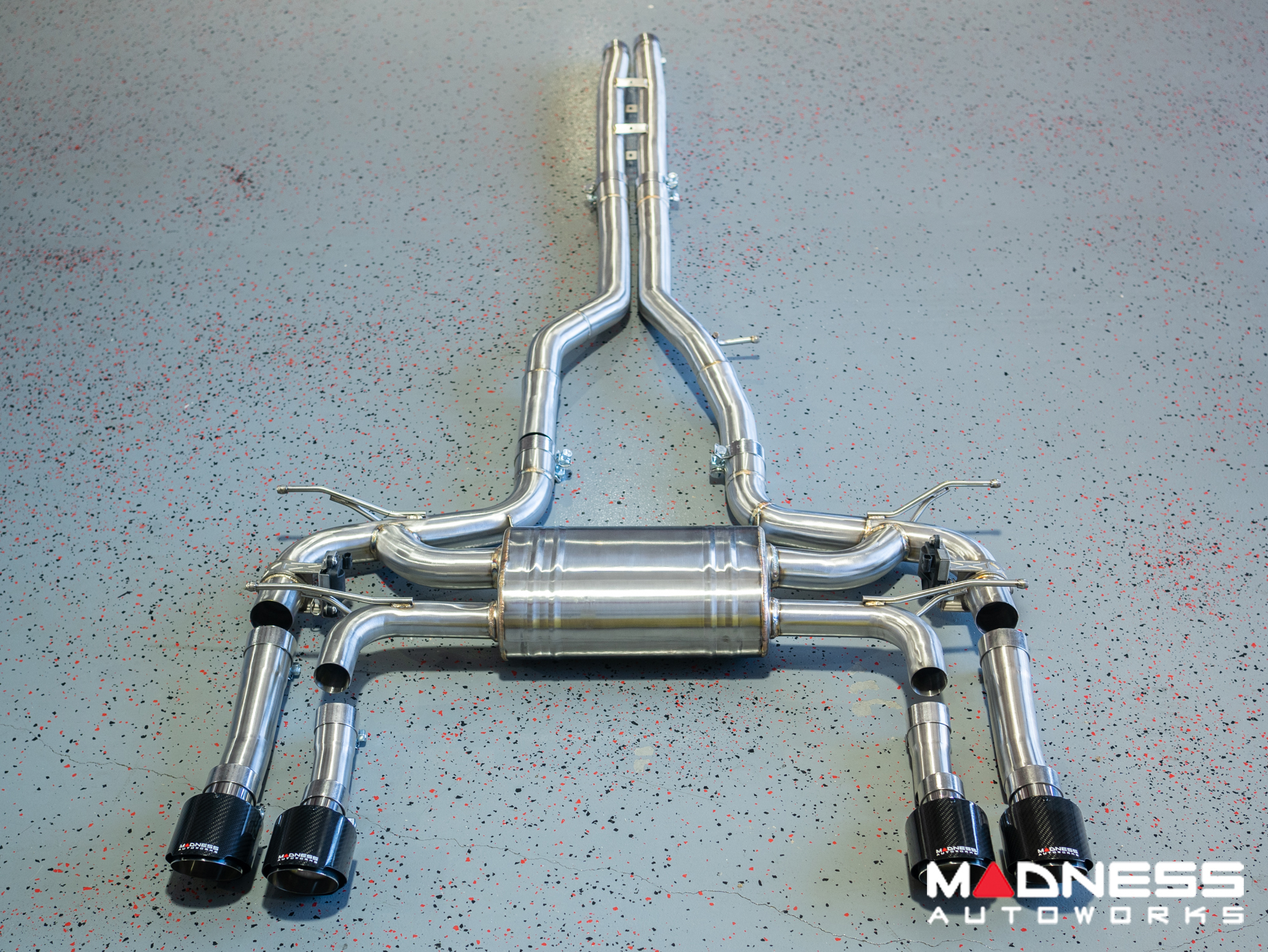 Jaguar F-TYPE Performance Exhaust System - MADNESS - 3.0L V6 - Dual Side Exit - Electronic Valve Design - Carbon Fiber Exhaust Tips